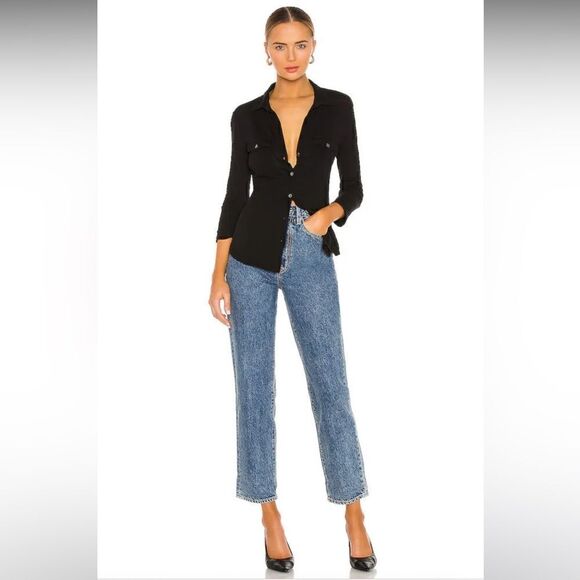 James Perse Contrast Panel Shirt in Black - Picture 3 of 10